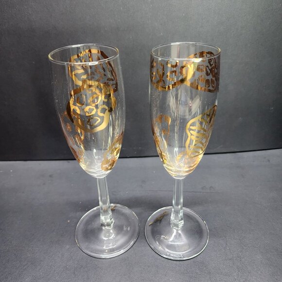 Vintage Champagne Toasting Flutes Painted in Gold 7.75'' Tall - Set Of 2 - Picture 2 of 7